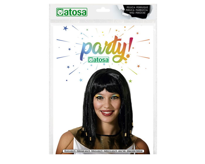 Peluca Egipcia Negra con Trenzas y Accesorios Dorados para Carnaval y Espectáculos