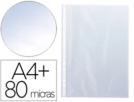 Q-connect Funda Multitaladro Folio 80 mc Cristal, Bolsa 10 Unidades para Protección y Archivo de Documentos, Formato DIN A4+