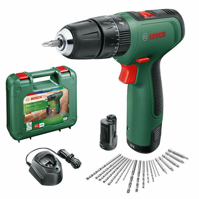Bosch EasyImpact 1200 Taladro percutor a batería con 2 baterías de 1,5 Ah