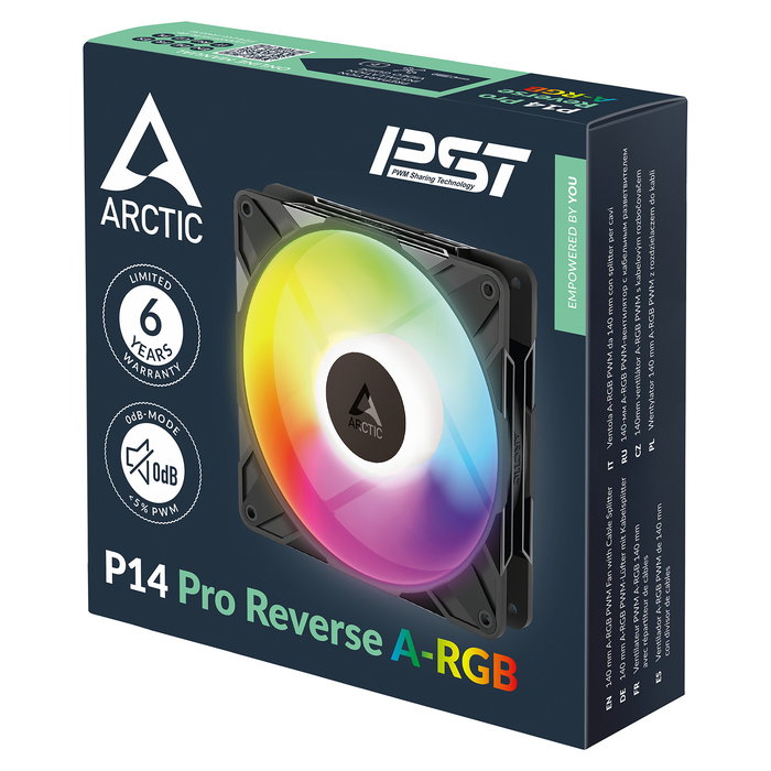 ARCTIC P14 Pro Reverse Ventilador A-RGB PWM, 140 mm, 166.5 m³/h, Paquete de 3, Negro - ARCTIC GmbH