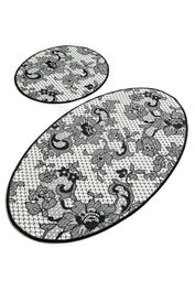 Mijölnir Lace Djt Juego de Alfombras de Baño de Poliéster, Antideslizante y Antialérgico, 50x60 cm y 60x100 cm, Lavable a Máquina