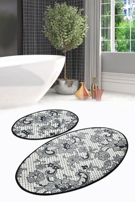 Mijölnir Lace Djt Juego de Alfombras de Baño de Poliéster, Antideslizante y Antialérgico, 50x60 cm y 60x100 cm, Lavable a Máquina