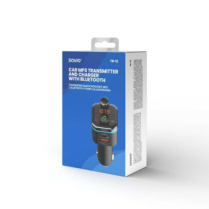 SAVIO Transmisor FM con Carga Rápida Quick Charge 3.0 Negro