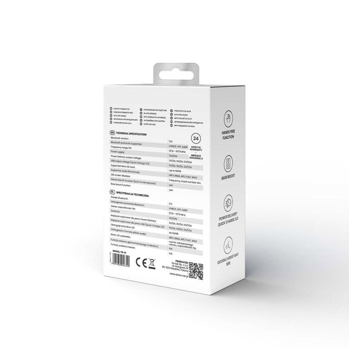 SAVIO Transmisor FM con Carga Rápida Quick Charge 3.0 Negro