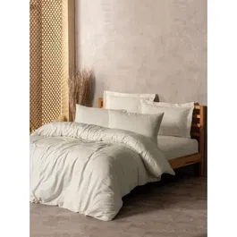 Juego de cama 1 funda nórdica 220x240 cm + 2 fundas almohada 60x60 cm 100% algodón Crema ASI8684282420873