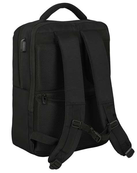 Safta Mochila Real Madrid Premium para portátil de 15,6'' con USB y 2 Bolsillos, Color Negro, 31x44x13cm