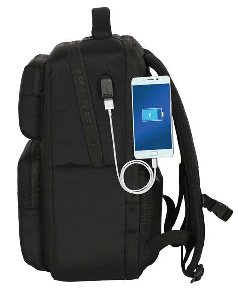 Safta Mochila Real Madrid Premium para portátil de 15,6'' con USB y 2 Bolsillos, Color Negro, 31x44x13cm