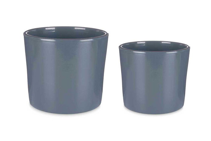 Ibergarden Set 2 Macetas Cerámica Cilindro Antracita Peq: 22 x 22 x 19 cm Gr: 27 x 27 x 23 cm