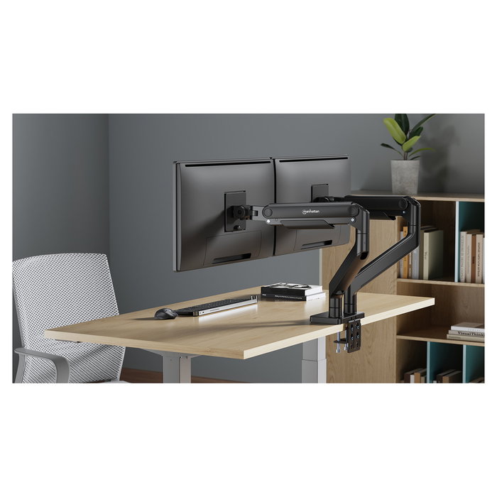 MANHATTAN Soporte de Mesa Doble Articulado con Muelle para 2 Monitores/TV 17"-45" (VESA 75/100), Negro, Capacidad Máx. 40 kg
