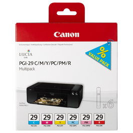 Canon PGI29 Multipack Cartuchos de Tinta Originales Cian, Magenta, Foto Cian, Foto Magenta, Rojo, Amarillo para Pixma Pro 1