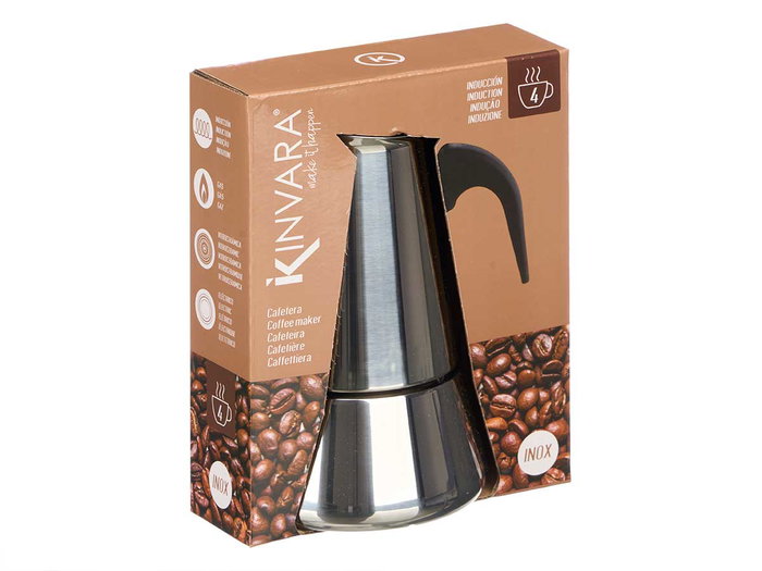 Kinvara Cafetera de Inducción para 4 Tazas, Acero y Plástico, 13x17x10 cm (Set de 12)