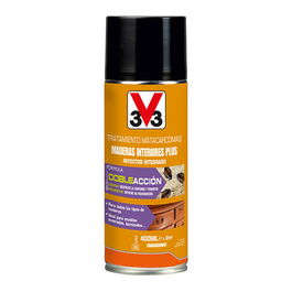 V33 Tratamiento Matacarcomas Plus para Maderas de Interiores, 400 ml - Inyector Integrado, Incoloro, Doble Acción Preventiva y Curativa