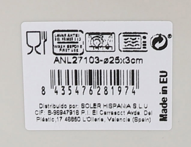 La Mediterranea Fuente Redonda "Anllo" Nordic Brillo 25 cm (12 Unidades)