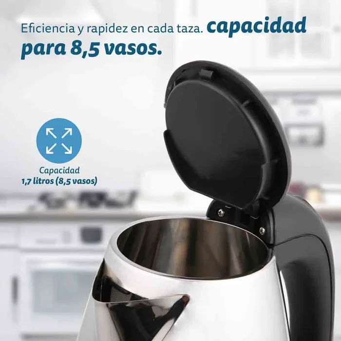 Grunkel HV-16GX Hervidor Eléctrico 1.7L 2200W Acero Inoxidable con Filtro Antical, Base 360°, Apagado Automático y Luz Indicadora