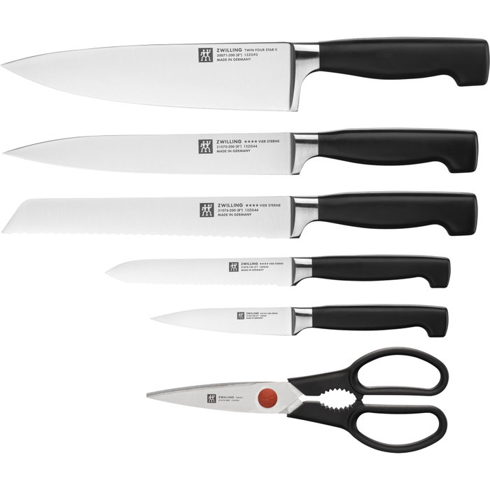 Zwilling Vier Sterne Bloque de Cuchillos 7 piezas negro, autoafilante de cerámica, KIS-Technologie de acero inoxidable con tratamiento FRIODUR de 7 piezas, negro con tijeras y tapa de acero inoxidable Zwilling Vier Sterne Bloque de Cuchillos 7 piezas negro, autoafilante de cerámica, KIS-Technologie de acero inoxidable con tratamiento FRIODUR de 7 piezas, negro con tijeras y tapa de acero inoxidable