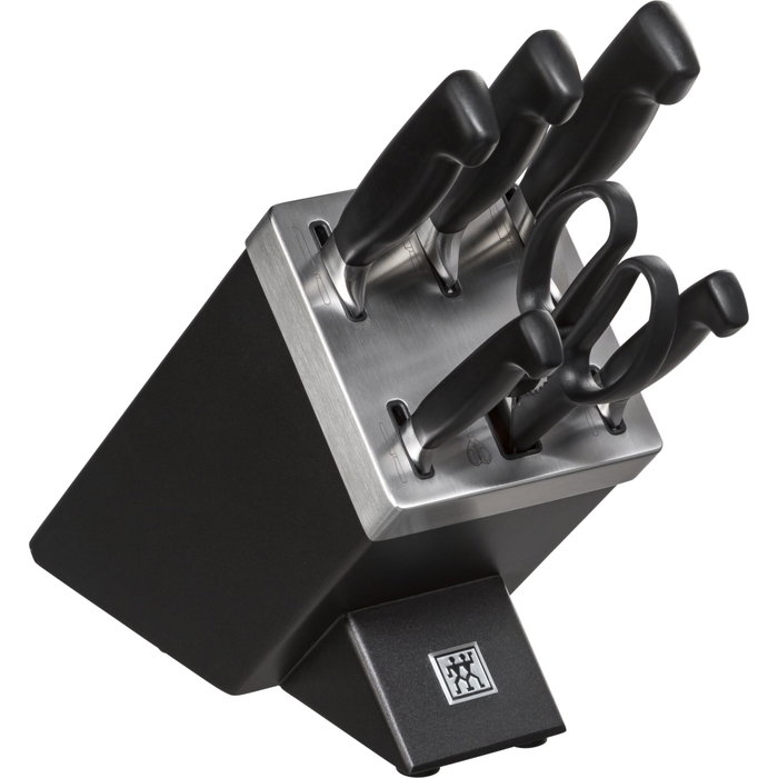 Zwilling Vier Sterne Bloque de Cuchillos 7 piezas negro, autoafilante de cerámica, KIS-Technologie de acero inoxidable con tratamiento FRIODUR de 7 piezas, negro con tijeras y tapa de acero inoxidable Zwilling Vier Sterne Bloque de Cuchillos 7 piezas negro, autoafilante de cerámica, KIS-Technologie de acero inoxidable con tratamiento FRIODUR de 7 piezas, negro con tijeras y tapa de acero inoxidable