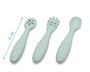 KioKids Little sauvages Set de 3 Cubiertos de Silicona Verde para Bebé, Pre-Cuchara Cuchara Pre-Tenedor, Apto Lavavajillas, +6 Meses