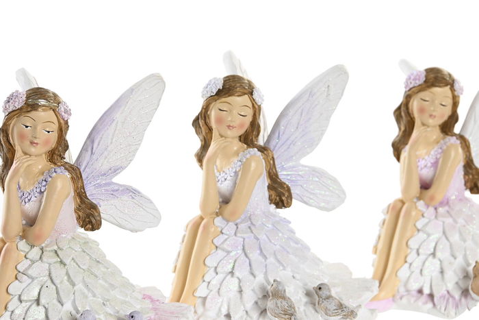 DKD Home Decor Figura Hada Resina Lila Rosa 9.5 x 10 x 10 cm (6 Unidades)
