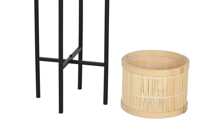 DKD Home Decor Macetero Scandi Negro Natural Bambú Metal Set de 3 Piezas 31 x 31 x 103 cm