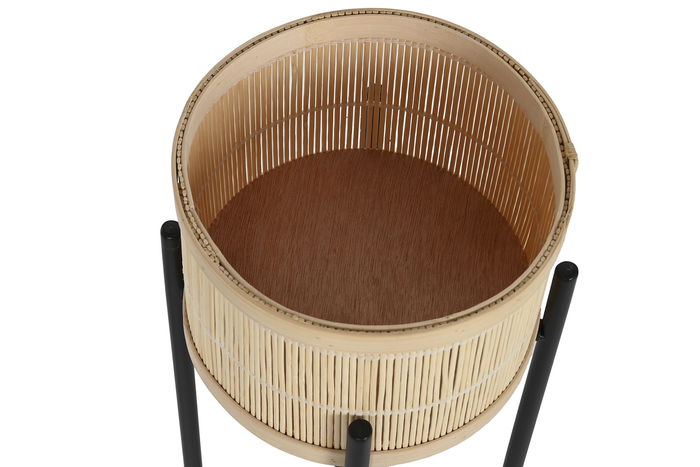DKD Home Decor Macetero Scandi Negro Natural Bambú Metal Set de 3 Piezas 31 x 31 x 103 cm