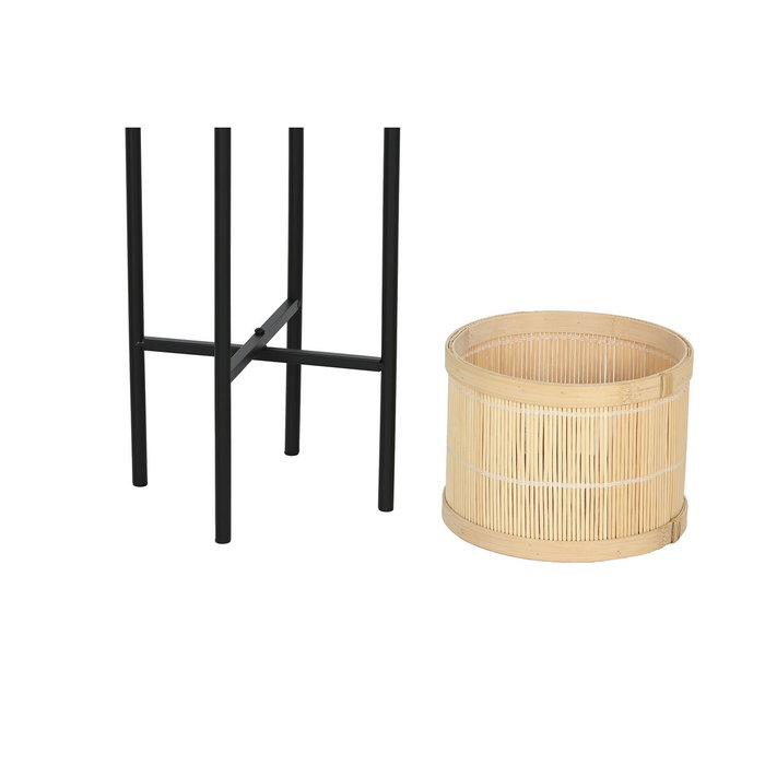 DKD Home Decor Set de 3 Maceteros de Bambú y Metal Negro y Natural
