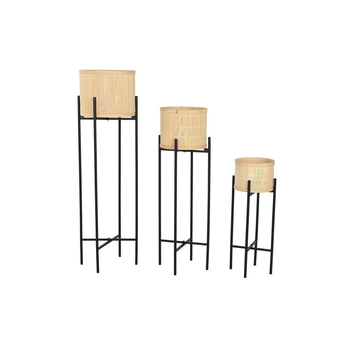 DKD Home Decor Set de 3 Maceteros de Bambú y Metal Negro y Natural