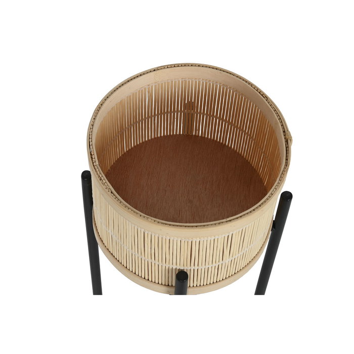 DKD Home Decor Set de 3 Maceteros de Bambú y Metal Negro y Natural