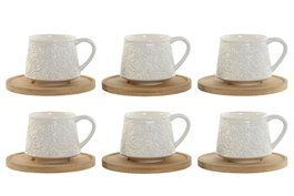 DKD Home Decor Tazas de Cafe Set de 6 Blanco Porcelana Bambu 6.6 x 5.7 x 8.6 cm Capacidad 90ml