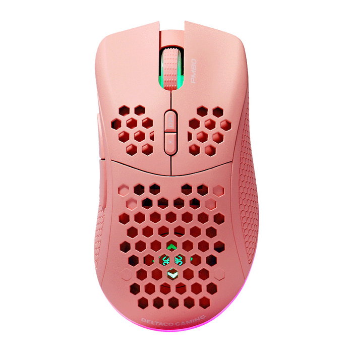 Deltaco Gaming GAM-120-P Ratón Gaming Inalámbrico RF/USB-C, 4800 DPI, 7 Botones, Retroiluminación RGB, Recargable, Rosa