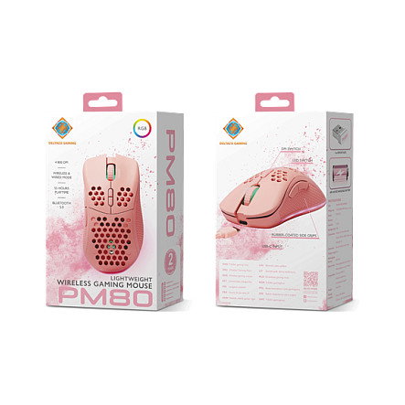Deltaco Gaming GAM-120-P Ratón Gaming Inalámbrico RF/USB-C, 4800 DPI, 7 Botones, Retroiluminación RGB, Recargable, Rosa