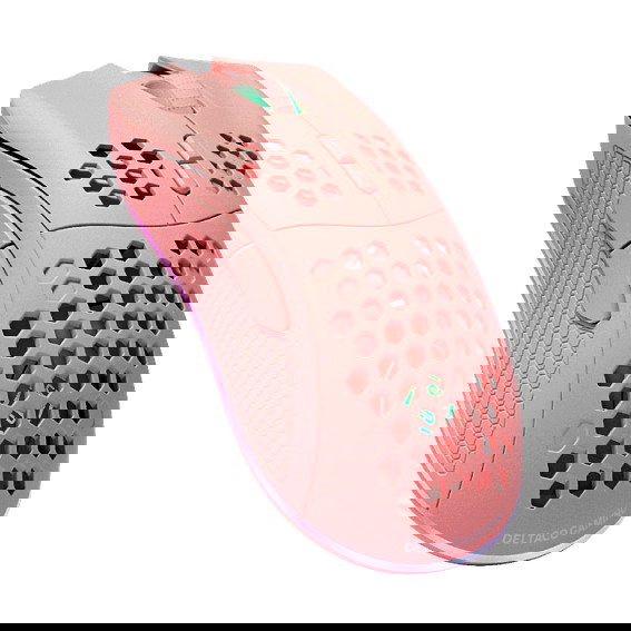 Deltaco Gaming GAM-120-P Ratón Gaming Inalámbrico RF/USB-C, 4800 DPI, 7 Botones, Retroiluminación RGB, Recargable, Rosa