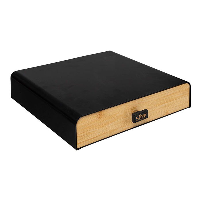 5Five Caja de Almacenamiento para Cápsulas de Café Noir Kitchen - Negro/Natural Metal/Bambú (Capacidad 64 Nespresso Horizontal) 33x31x7.5cm