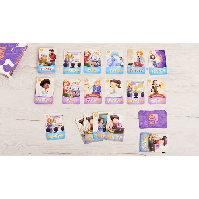 Nobel Run Juego de Mesa - Juego de Deckbuilding Estratégico y Científico con Temática de Investigación, Juego Familiar para 1 a 4 Jugadores (A Partir de 10 Años)