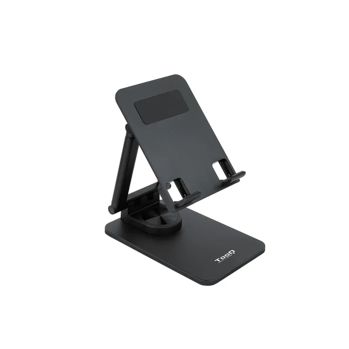 TooQ Hermes Soporte Pasivo de Sobremesa Ajustable y Giratorio 360° para Móvil y Tablet hasta 12.9 Pulgadas, Plegable - Negro