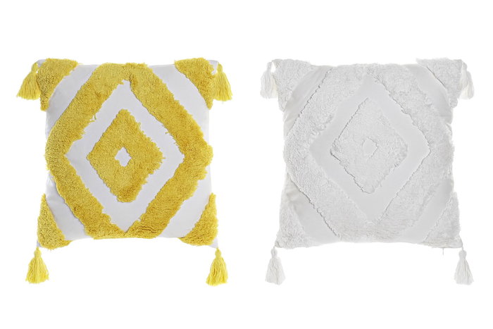 DKD Home Decor Cojin Moderno Blanco Amarillo 45 x 45 x 10 cm (4 Unidades) Poliéster Algodón DKD Home Decor Cojin Moderno Blanco Amarillo 45 x 45 x 10 cm (4 Unidades) Poliéster Algodón