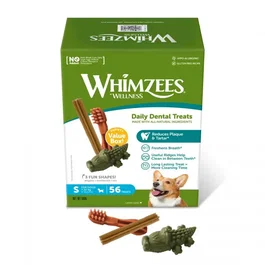Whimzees Caja Variada S Snacks Dentales para Perros 56 Piezas - Golosinas para Higiene Dental, Tamaño Pequeño 7-12 kg