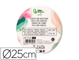 Liderpapel Bastidor Redondo Lienzo Algodón 100% Grapado Parte Trasera Borde Madera 25 cm Gramaje 280g/m2