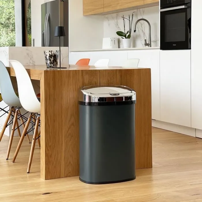 Kitchen Move Cubo de Basura Automático para Cocina 58 L Acero Inoxidable Gris Mate con Reborde