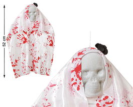 Esqueleto Colgante Con Capa Blanca Sangrienta 52 cm Para Ambientación Terrorífica