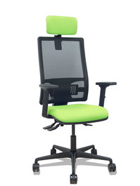Silla de oficina Bormate con mecanismo Asincro tapizada con Tela color Pistacho y malla color Negro. Equipada con lumbar 1D, Brazos 2D, Cabecero 2D y Ruedas 65mm nailon