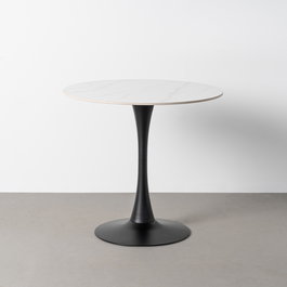 Mesa Redonda Blanco Piedra Sinterizada 80 X 80 X 75 cm (Set de 2)