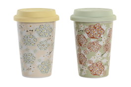 DKD Home Decor Tazas de Porcelana y Silicona IVY&DAISY 2022, Surtido Verde y Beige, Pack de 6