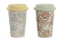 DKD Home Decor Tazas de Porcelana y Silicona IVY&DAISY 2022, Surtido Verde y Beige, Pack de 6