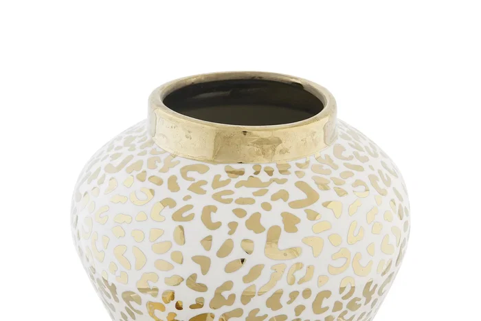 DKD Home Decor Tibor de Porcelana Blanco y Dorado 22x22x30 cm DKD Home Decor Tibor de Porcelana Blanco y Dorado 22x22x30 cm