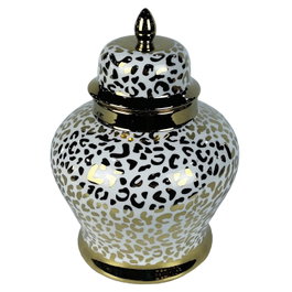 DKD Home Decor Tibor de Porcelana Blanco y Dorado 22x22x30 cm