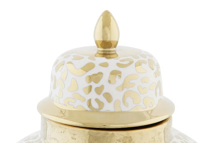 DKD Home Decor Tibor de Porcelana Blanco y Dorado 22x22x30 cm DKD Home Decor Tibor de Porcelana Blanco y Dorado 22x22x30 cm