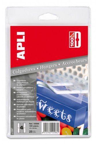 Apli Colgadores Autoadhesivos 34x48mm Transparentes Pack de 100 Apli Colgadores Autoadhesivos 34x48mm Transparentes Pack de 100