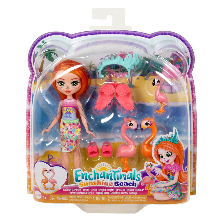 Mattel Enchantimals HRX85 Familia Flamencos Muñeca Florinda Flamingo con Animales