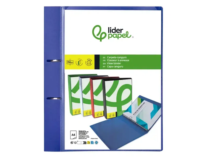 Liderpapel Carpeta Canguro 2 Anillas 40 mm Azul Translúcido DIN A4 Liderpapel Carpeta Canguro 2 Anillas 40 mm Azul Translúcido DIN A4