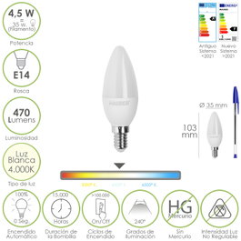 MAURER Bombilla LED Vela E14 4,5 W Luz Neutra 4000 K